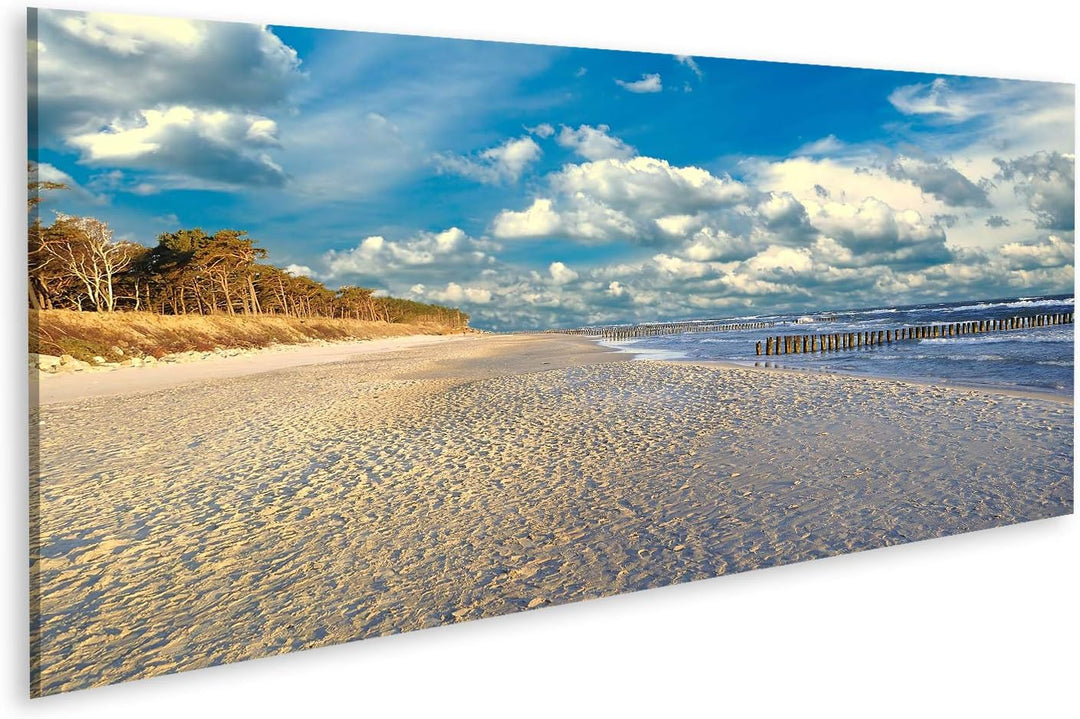 Bild auf Leinwand Ostsee Strand mit Dünen und Meer Wandbild Poster Kunstdruck Bilder Format: 120x40c