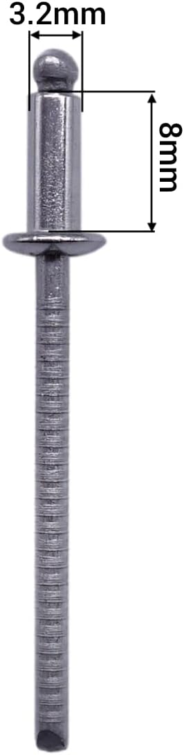 (500 Stück) Edelstahl Blindnieten 3,2 x 8 mm Kuppelkopf Pop Nieten DIN 7337 A2 Niete Nutdorn (500, 3