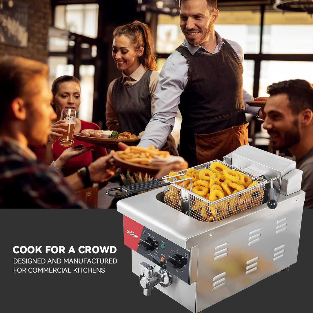 CROSSON 6L elektrische Arbeitsplattenfritteuse Extra gross mit Abfluss, Timer, Korb und Deckel für d