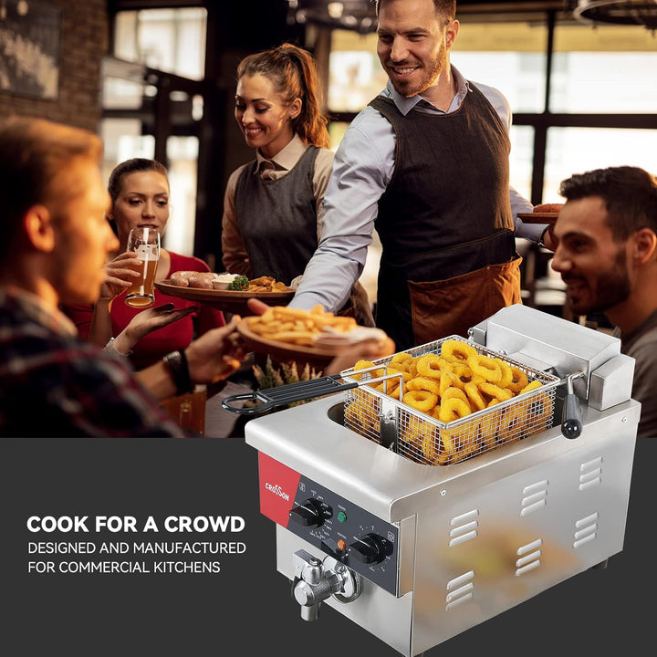 CROSSON 6L elektrische Arbeitsplattenfritteuse Extra gross mit Abfluss, Timer, Korb und Deckel für d