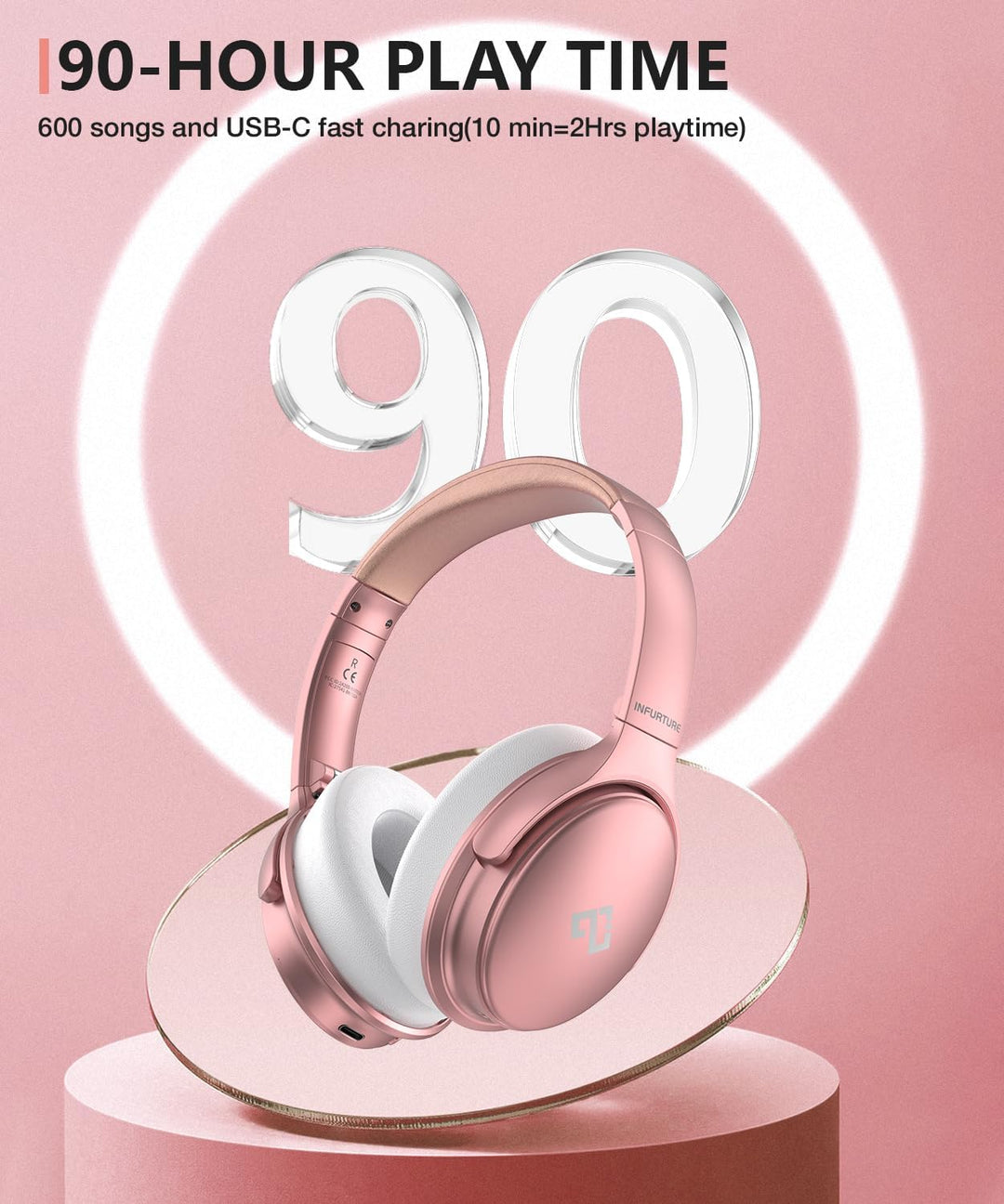 INFURTURE Noise Cancelling Kopfhörer, Roségold, Geräuschunterdrückung-Kopfhörer, Wireless, Bluetooth