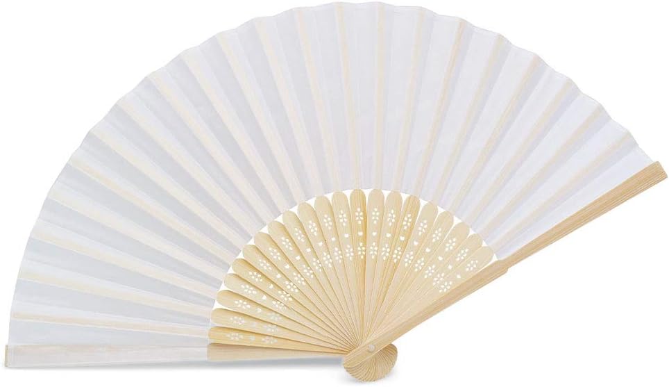 OLILLY 50 x Weisse Qualitätsfächer aus Stoff und Bambus – Für Hochzeit, Taufe, Feier oder Veranstalt