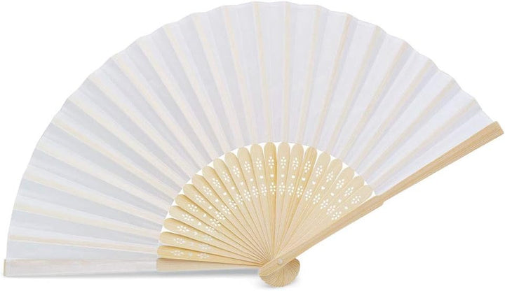 OLILLY 50 x Weisse Qualitätsfächer aus Stoff und Bambus – Für Hochzeit, Taufe, Feier oder Veranstalt