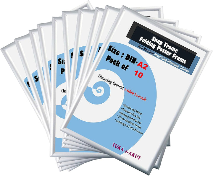TUKA-i-AKUT 10er A2 Klapprahmen aus Aluminium 25 mm Profil, Plakatrahmen Wechselrahmen Poster Rahmen