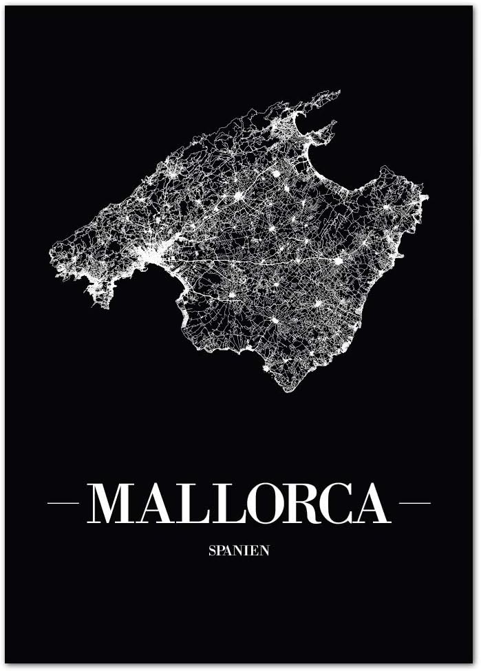 JUNIWORDS Stadtposter, Mallorca, Wähle eine Grösse, 60 x 90 cm, Poster, Schrift A, Schwarz 60 x 90 c