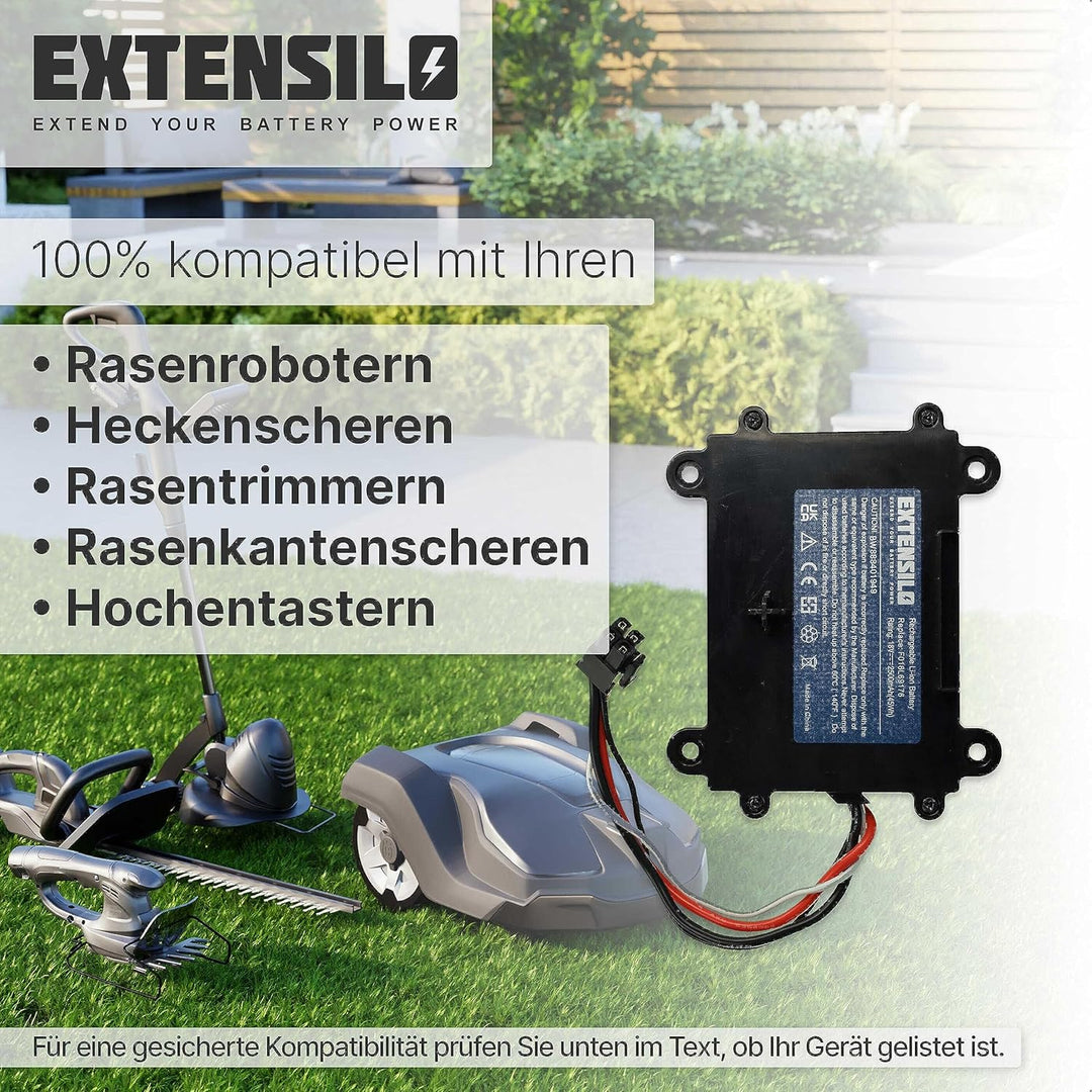 EXTENSILO Akku Ersatz für Bosch F 016 104 898, F016104898, F016L69176 für Rasenroboter Rasenmäher (2