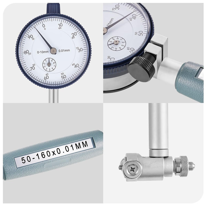 BEBANG Zylinder Messuhr Set 50-160MM (1.97"-6.23")Anzeige 0.01MM(0.0003"),Isolierte Griffe für tiefe