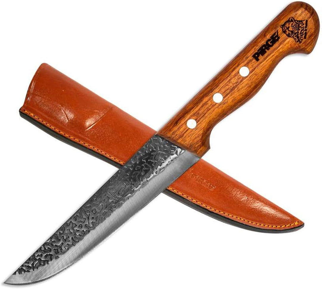 Pirge Elite Handgeschmiedet Schlachtermesser mit Lederscheide 19 cm Metzgermesser - Fleischermesser