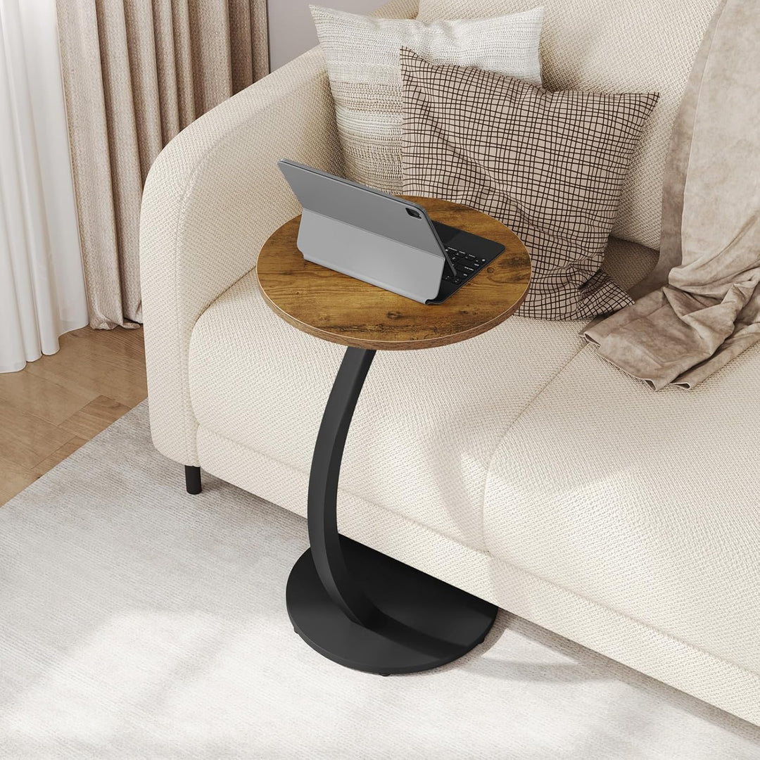 WOLTU Beistelltisch C Form, Couchtisch rund, Sofatisch Kaffeetisch, Kleiner Tisch für Couch Sofa Bet
