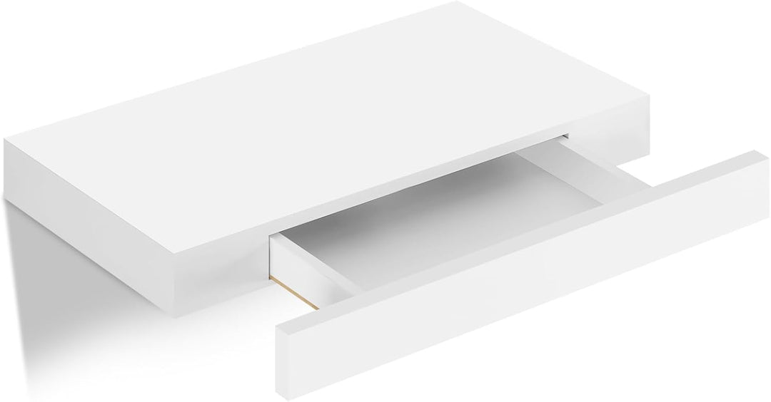 WOLTU Wandregal mit Schublade, Schweberegal Weiss, Regalbrett aus MDF, Wandboard für Wohnzimmer Schl