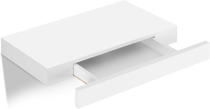 WOLTU Wandregal mit Schublade, Schweberegal Weiss, Regalbrett aus MDF, Wandboard für Wohnzimmer Schl