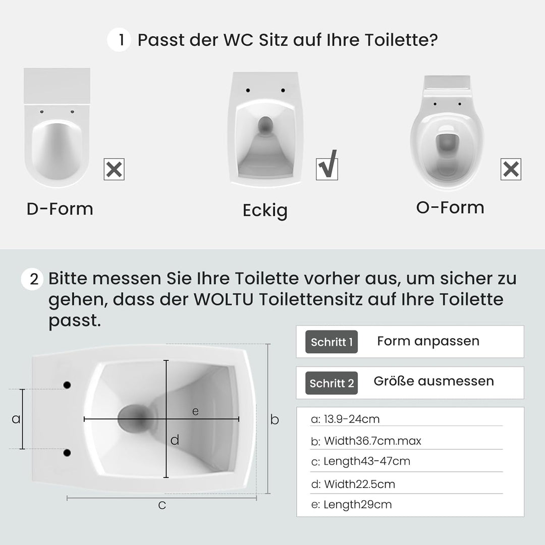 WOLTU Toilettendeckel, WC Sitz Toilettensitz mit Absenkautomatik, Fast Fix/Schnellbefestigung, Durop