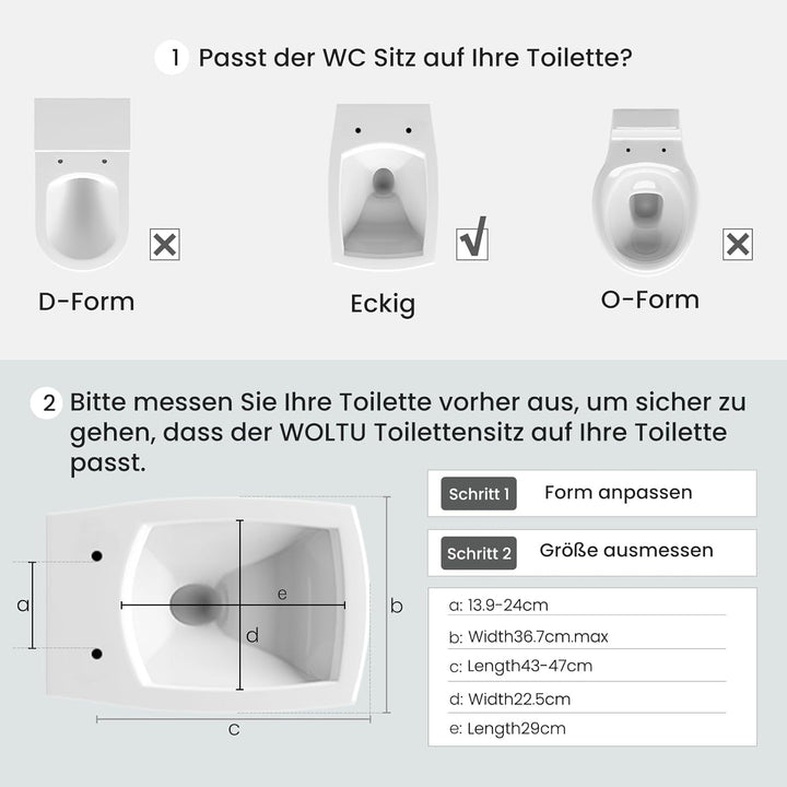 WOLTU Toilettendeckel, WC Sitz Toilettensitz mit Absenkautomatik, Fast Fix/Schnellbefestigung, Durop