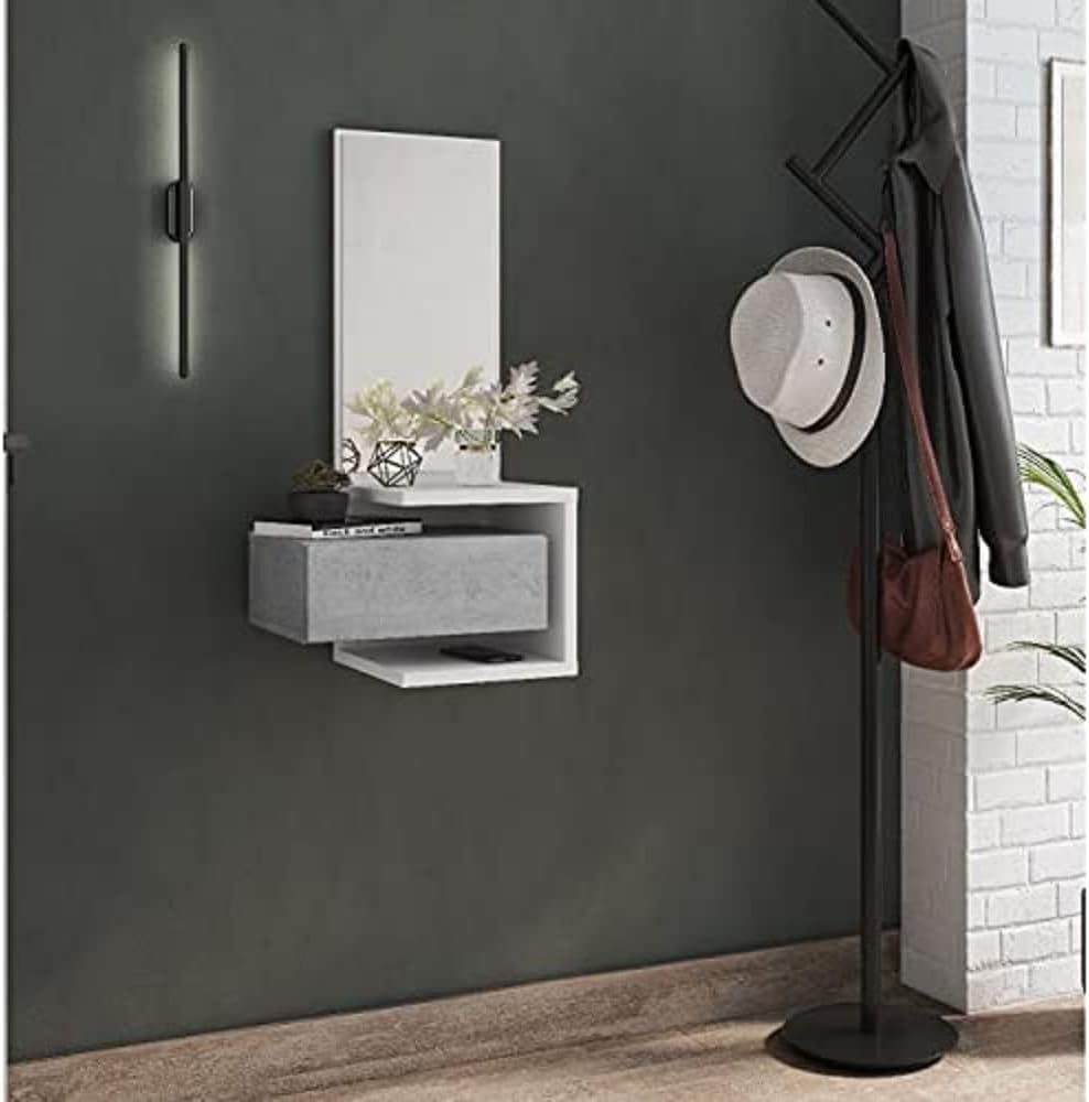 Dmora - Eingangsmöbel mit Spiegel, Flureingang mit Schublade und Regal, Taschenleerer für kleine Woh