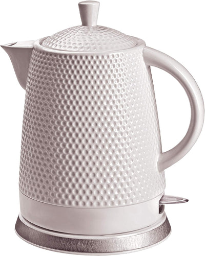 KVOTA Elektrischer Keramik Wasserkocher, Teekessel 1,5 L, 1500W, Noppen-Design, weiss, abnehmbarer