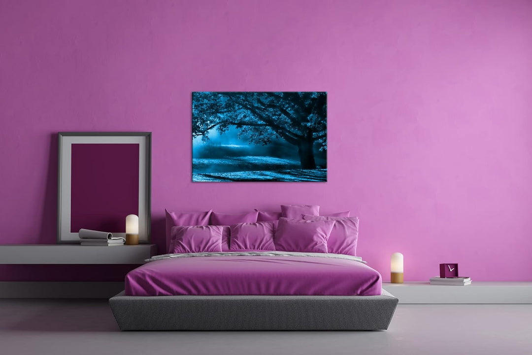 deyoli traumhafter roter Ahornbaum Format 80x60 Effekt: Monocrome Blau als Leinwandbild, Motiv ferti