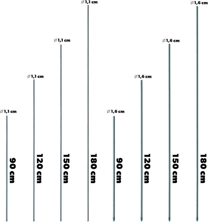KADAX Blumenstütze aus Stahl 15 Stück, 90cm x 11mm Beschichtete Pflanzstab, Pflanzen-Rankstab, wette