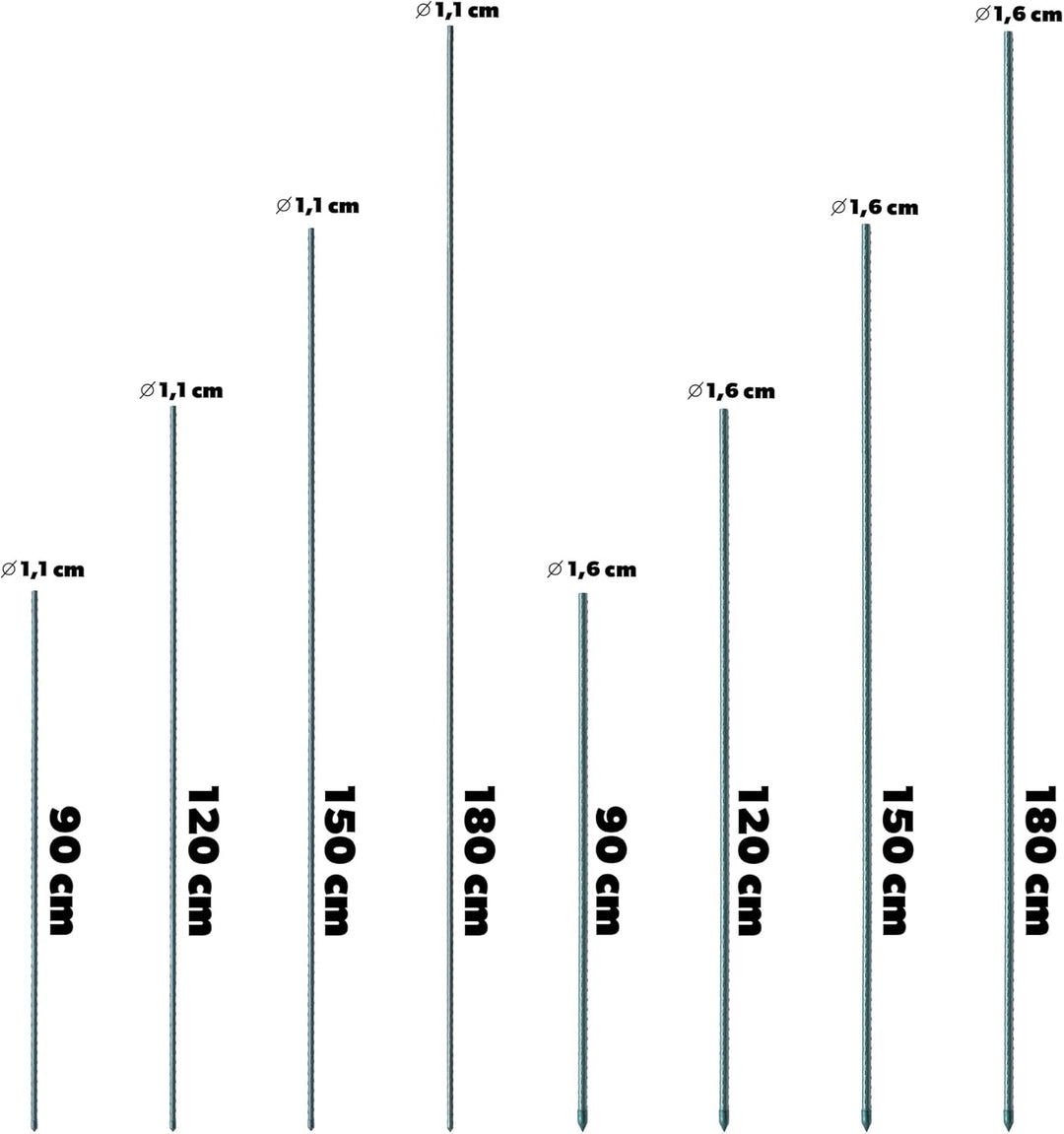 KADAX Blumenstütze aus Stahl 15 Stück, 90cm x 11mm Beschichtete Pflanzstab, Pflanzen-Rankstab, wette
