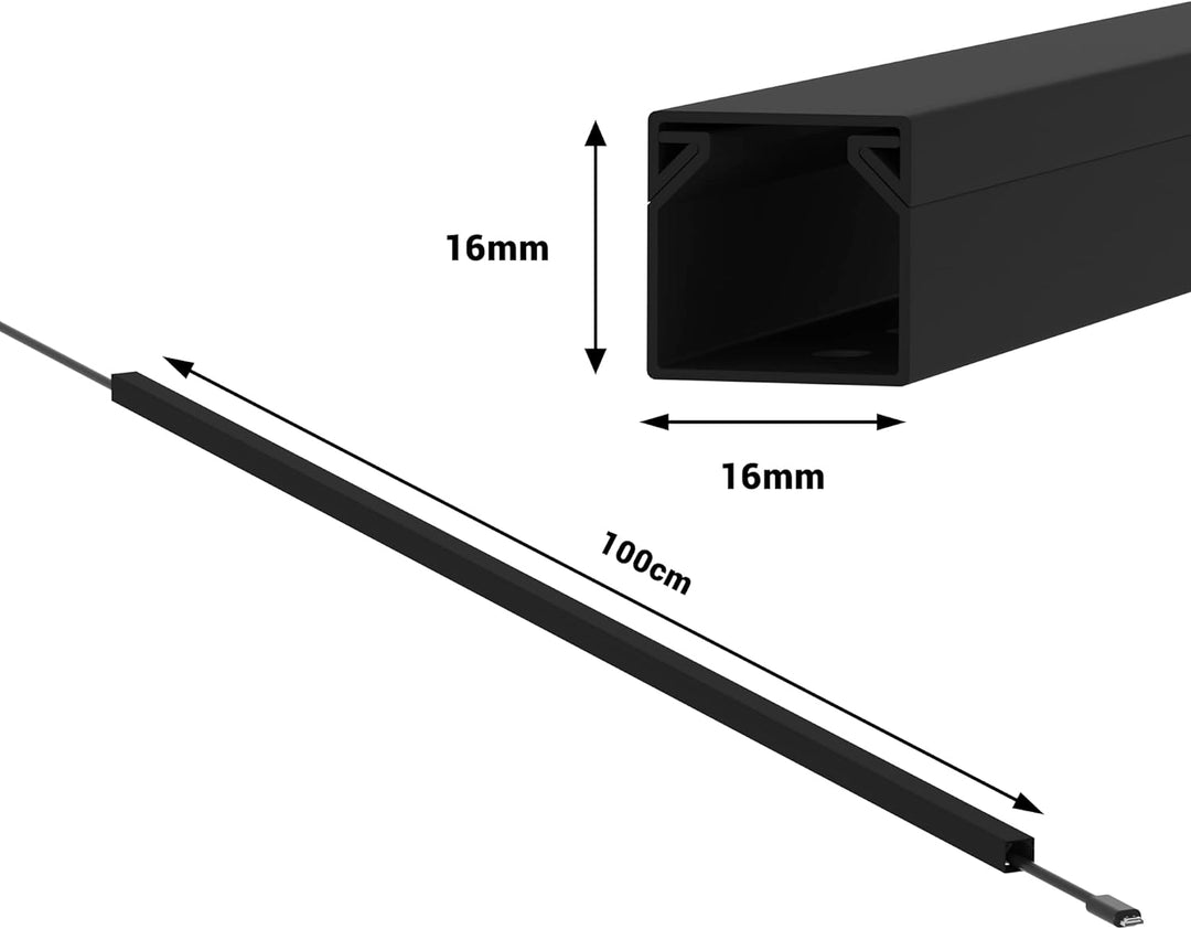 CILSON Kabelkanal 20 m | 20x 1 m Lang, 16x16 mm Breite x Höhe, Schwarz, Selbstklebend, Wand- und Dec