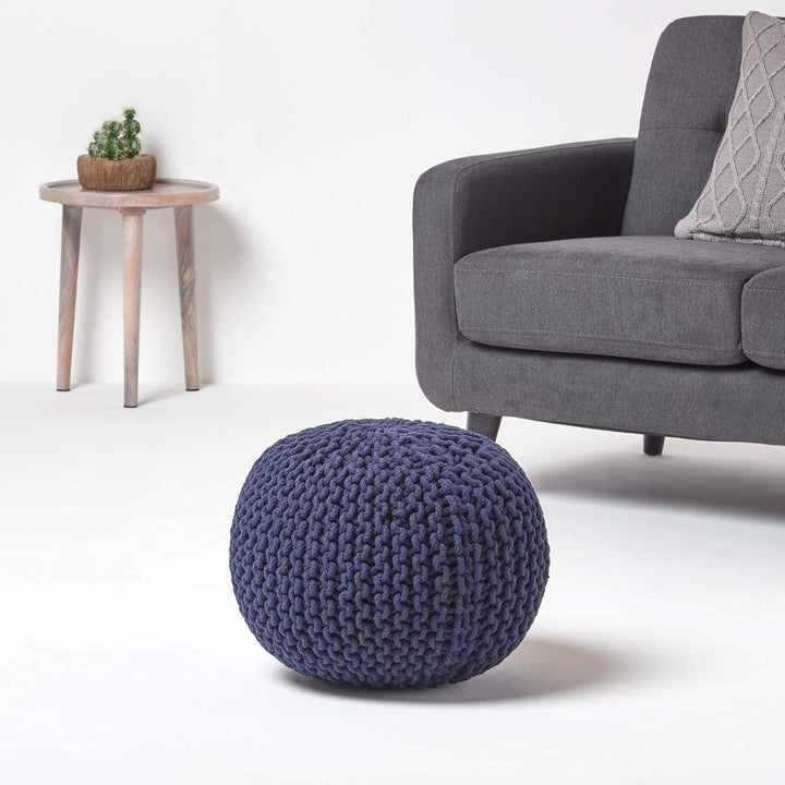 Homescapes Pouf Strickpouf rundes Bodenkissen, Sitzpouf 35 x 40 cm, gepolsterter Sitzhocker, Sitzpuf
