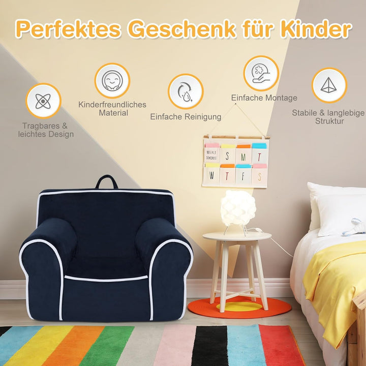 COSTWAY Kindersofa gepolstert, Kindersessel mit Schaumstofffüllung, Armlehne & Handgriff, Kindercouc