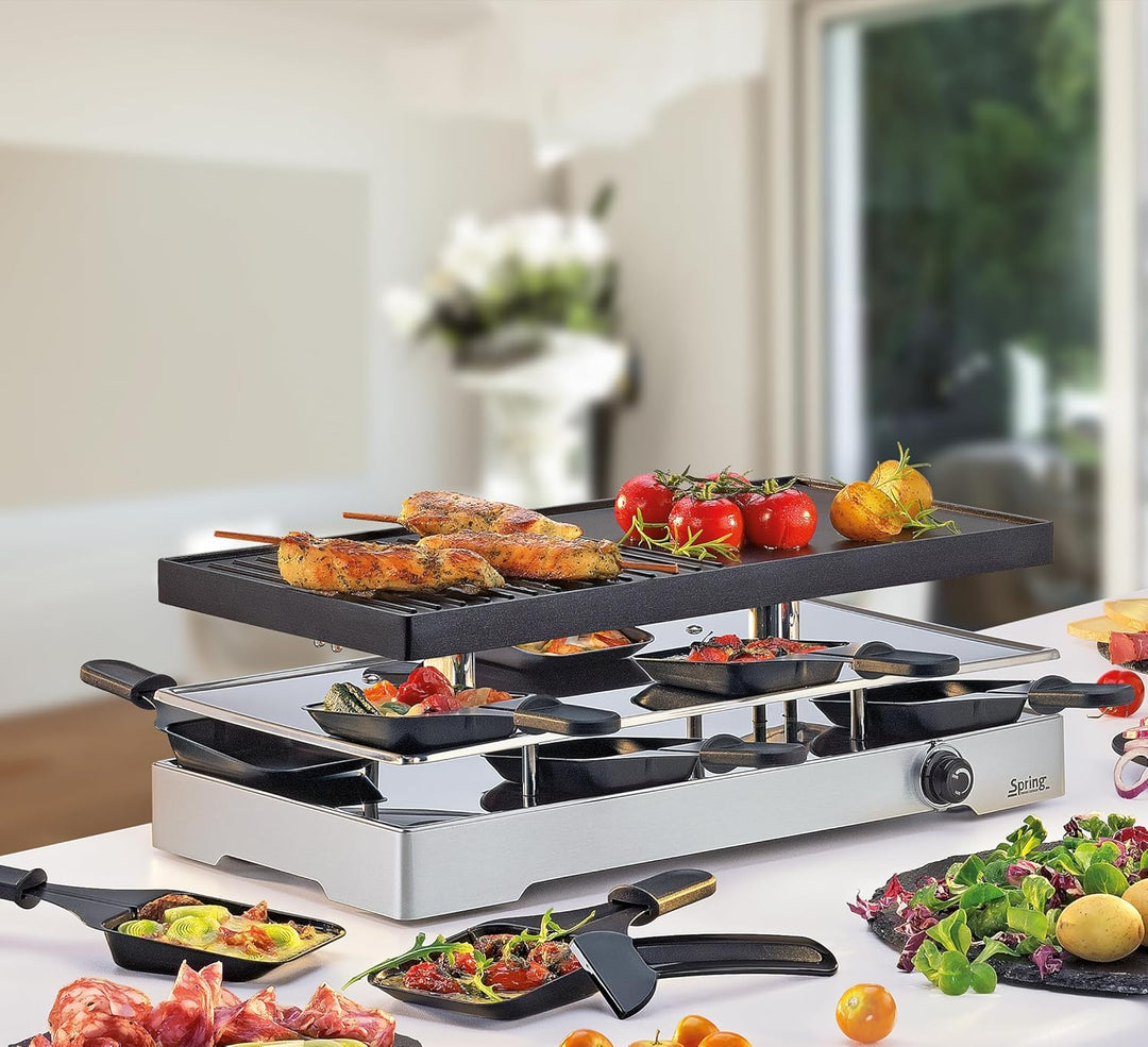 Spring RACLETTE8 CLASSIC DUO Raclette 8 Personen | Tischgrill elektrisch | Antihaftbeschichtete Alu-