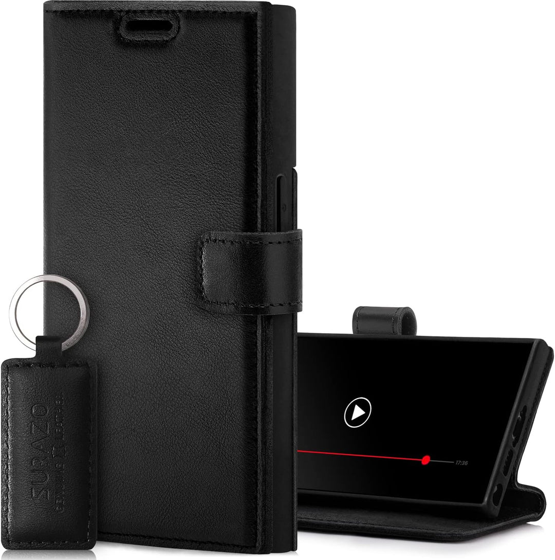 SURAZO Handyhülle für Samsung Galaxy S23 Ultra Hülle Leder – Klappbare Echtleder Schutzhülle [Magnet