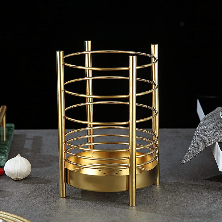 Gold-Küchenutensilienhalter für Küchentheke, Edelstahl-Utensiliengefässe, Gold-Titanbeschichtung Ute