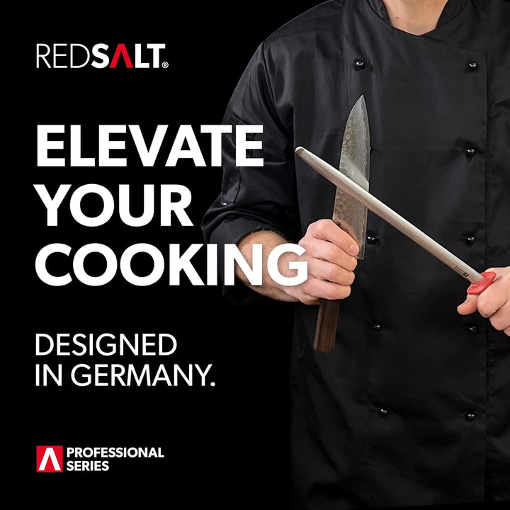REDSALT® Premium Wetzstahl 30cm ovaler Microfein Saphirzug für hochwertige Messer | HRC 65 Chrom Van