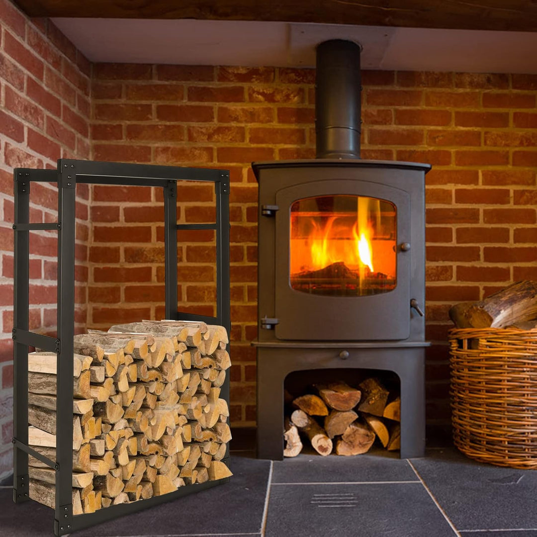 Lospitch Kaminholzregal, Innen Brennholzregal Holzhalter aus Stahl, Stabiles Metall-Gestell In Matt
