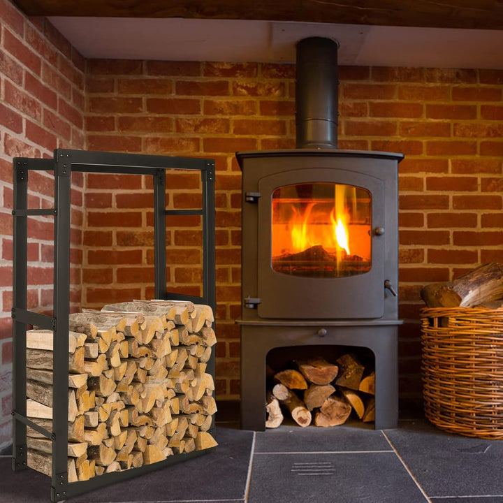 Lospitch Kaminholzregal, Innen Brennholzregal Holzhalter aus Stahl, Stabiles Metall-Gestell In Matt