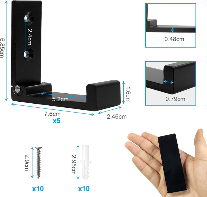 Pasking 10 Stück Faltbare Haken Wandhaken - Schwarz Falthaken Kleiderhaken Klappbar Klapphaken Garde