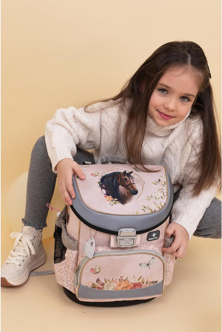 Belmil ergonomischer Schulranzen Set 4 -teilig für Mädchen 1, 2 Klasse Grundschule/Super Leicht 800-