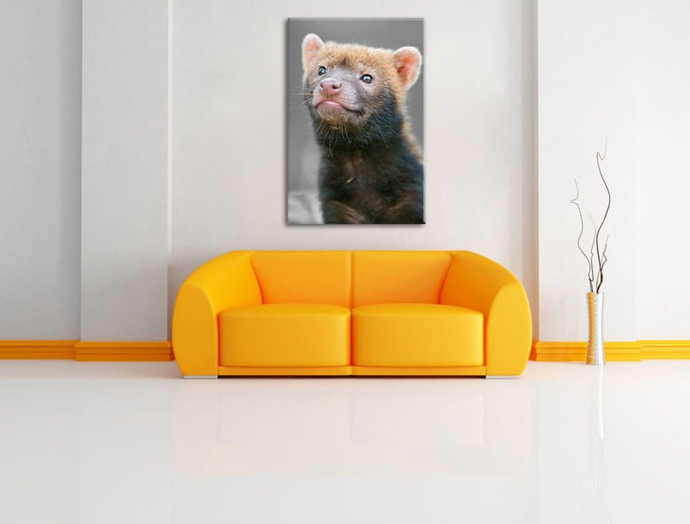 freches kleines Frettchen schwarz/weiss auf Leinwand, XXL riesige Bilder fertig gerahmt mit Keilrahm