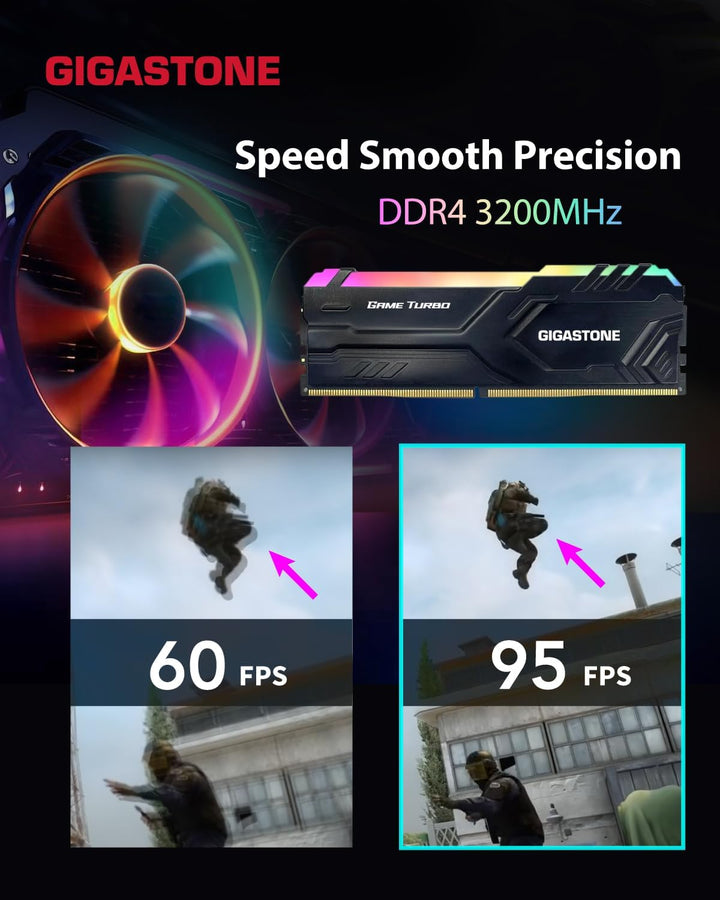 【RGB DDR4 RAM】 GIGASTONE Game Turbo 16GB Kit(2x8GB) DDR4 3200MHz PC4-25600 CL16-18-18-40 Intel XMP 2
