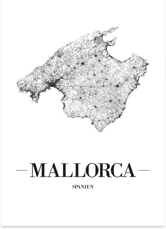 JUNIWORDS Stadtposter, Mallorca, Wähle eine Grösse, 40 x 60 cm, Poster, Schrift A, Weiss 40 x 60 cm