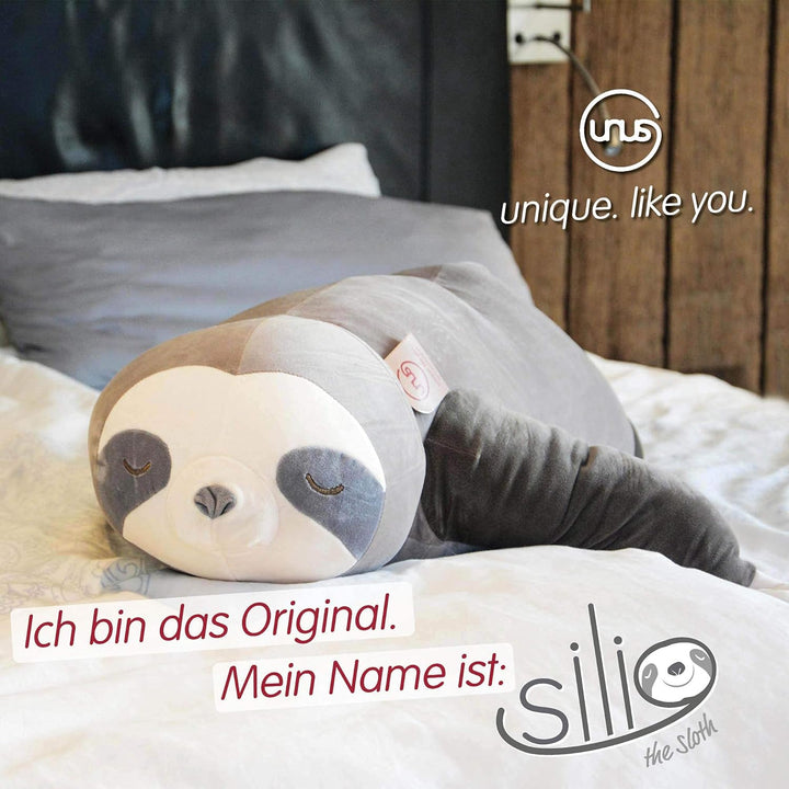 UNUS Faultier Kuscheltier Kissen, 100 cm, Grau, Seitenschläferkissen weich und flauschig, Stillkisse