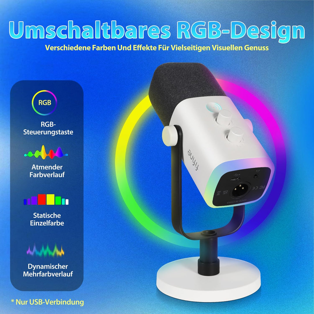 FIFINE USB XLR Mikrofon für Streaming Podcast Studio, Dynamisch Microphone Gaming PC mit Stummschalt