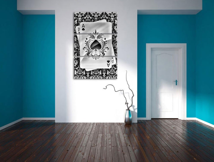 Ass Pik Spielkarte als Leinwandbild | Grösse: 3 Teilig (120x80) | Wandbild| Kunstdruck | fertig besp
