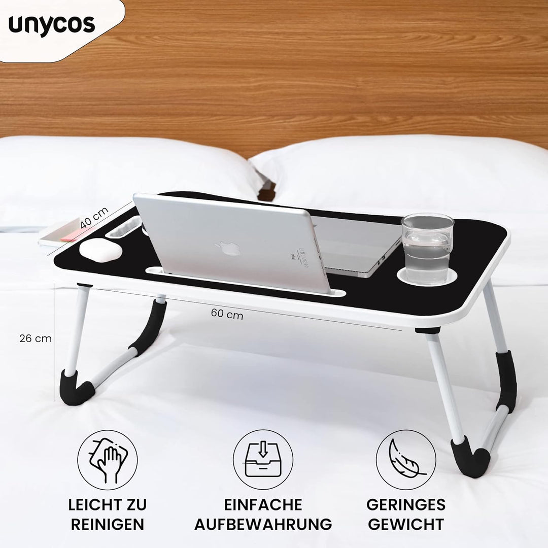 unycos - Klappbarer Laptoptisch, Betttablett, Leseständer, Computertisch, Frühstückstablett, Beistel