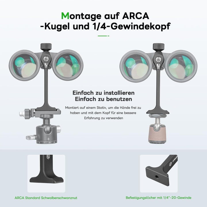 FANAUE Fernglas Stativadapter mit 1/4-20" Gewinde, Kompatibilität mit Porro-Ferngläser und Arca Kuge
