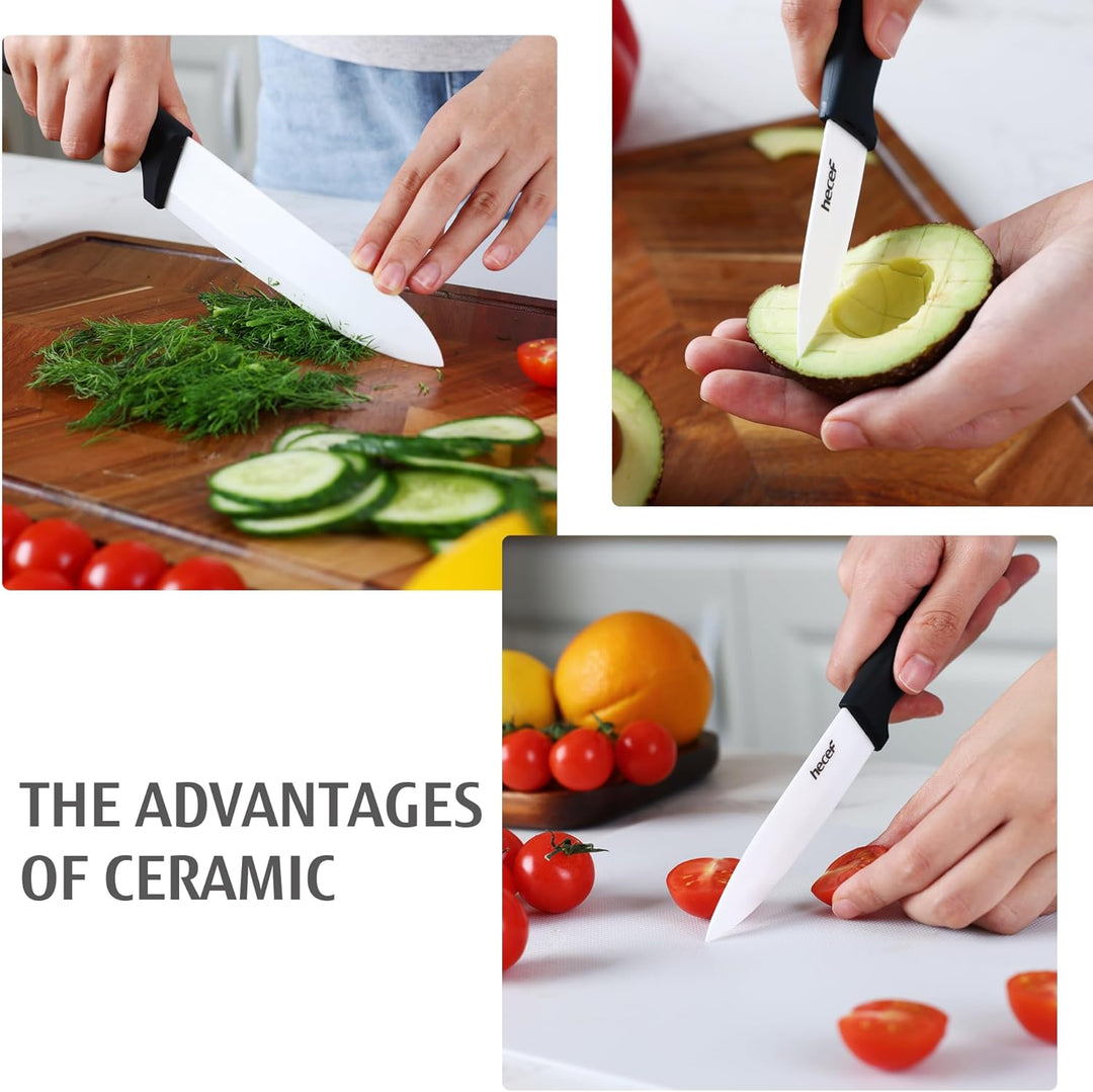 hecef Keramikmesser set 3-teilig mit Messer, Scharf Küchenmesser Set Nie Eingerostet, Keramik 6'' Ko