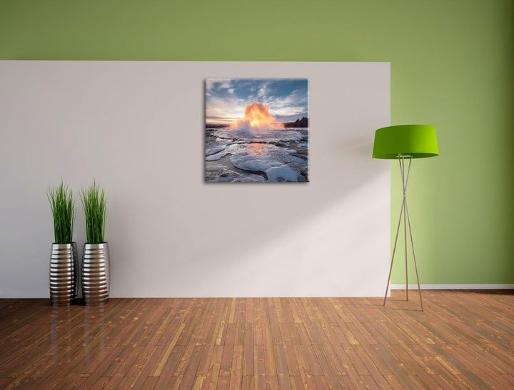 Heisse Quelle in Island, Format: 70x70 auf Leinwand, XXL riesige Bilder fertig gerahmt mit Keilrahme