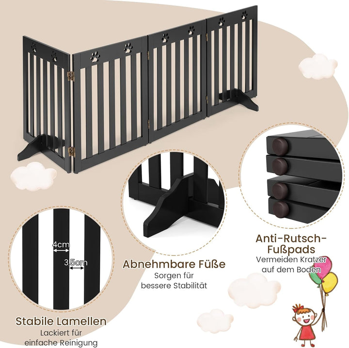 COSTWAY Absperrgitter Hunde, Schutzgitter Holz, Kindergitter klappbar, Treppengitter 60cm Hoch, Hund