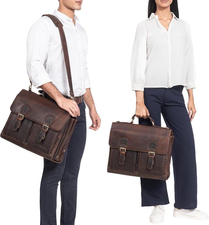 STILORD 'Ludger' Leder Laptop Tasche 15,6 Zoll für Damen und Herren Ordnertasche Echtleder Businesst