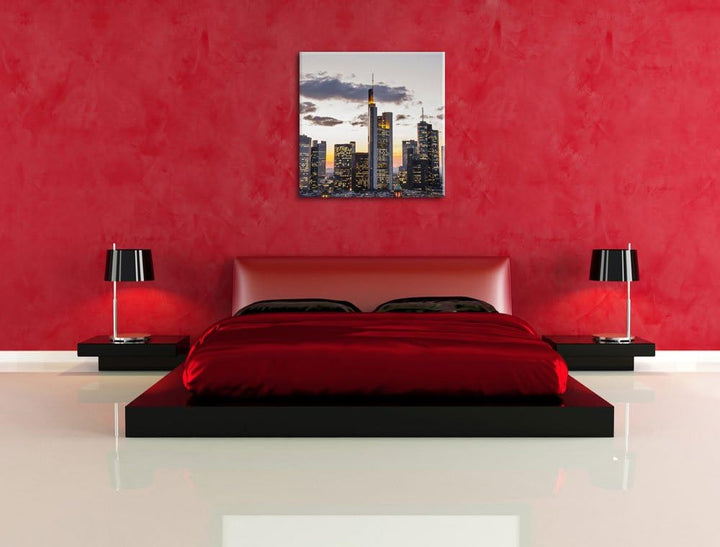 Pixxprint Wolkenkratzer bei Sonnenuntergang, Format: 70x70 auf Leinwand, 70x70