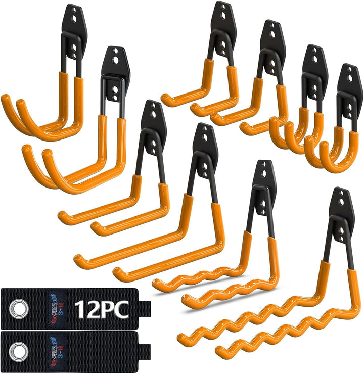 3-H 12 Stück Wandhaken Garage Haken, Schwerlast Doppelhaken Multi Grösse Garage Storage Hooks für Le