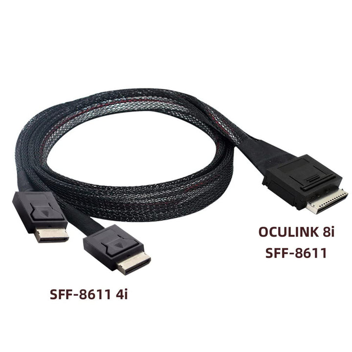 cablecc 50cm OCuLink PCIe PCI-Express SFF-8611 8x 8-Lane auf Dual SFF-8611 Oculink 4x SSD Daten Akti