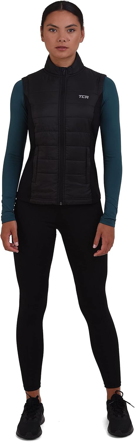 TCA Damen und Mädchen Excel Runner Leichte Laufweste mit Reissverschlusstaschen XS Schwarz, XS Schwa