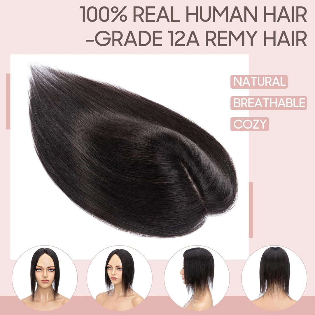 Silk-co Hair Topper Echthaar, 10x12cm Basis Toupet Damen, Haartopper Echthaar mit Remy Seide Basis,